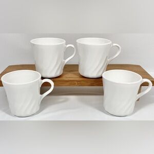 Set of 4 Corelle Enhancement SWIRL White Mugs Cups 9 oz. RETIRED Vtg Corning USA
